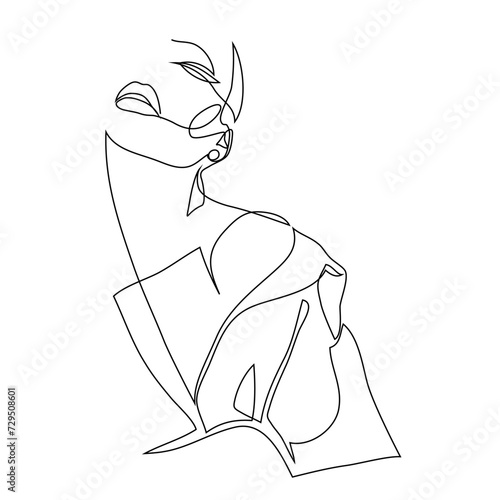 Abstract beautiful female portrait, continuous line drawing, quick sketch, fashion girl, woman beauty minimalist, vector illustration