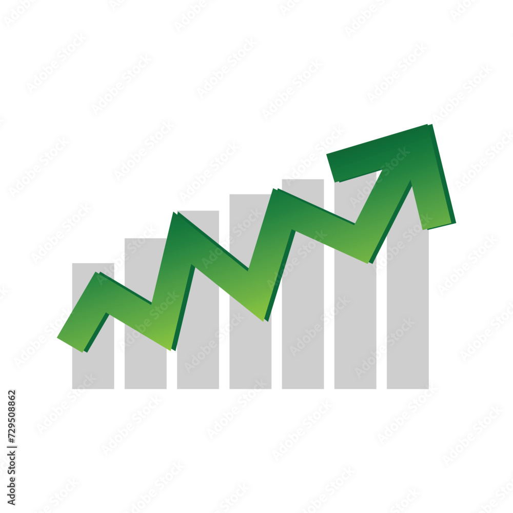 Growing business 3d green arrow with bar chart, Profit arow Vector illustration. Business concept, growing chart. Concept of sales symbol icon with arrow moving up with white background. 