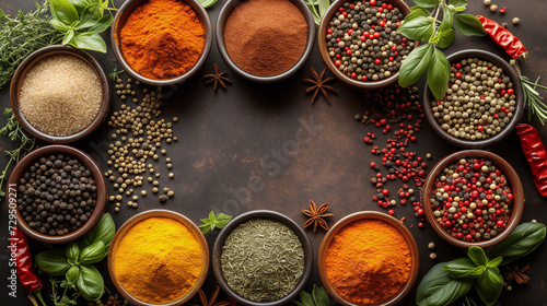  Colorful spices and herbs.