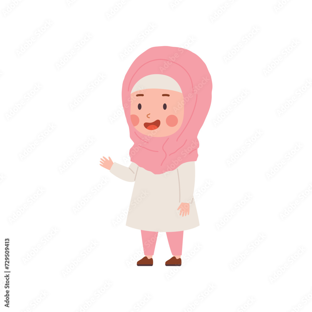 Muslim child, little girl, cartoon vector illustration isolated on white Muslim child, little girl, cartoon vector illustration isolated on white