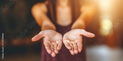 Woman Extends Her Hands Towards The Camera, Symbolizing Assistance And Selfempowerment In Mental Wellness. Сoncept Mental Wellness, Self-Empowerment, Assistance, Symbolism Of Hands, Women's Health