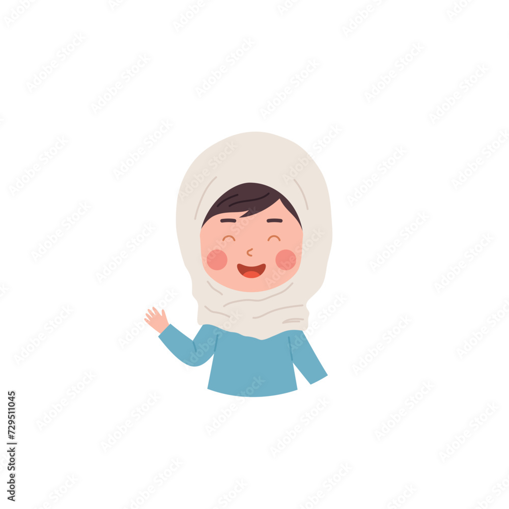 Muslim kid, little girl, cartoon vector illustration isolated on white