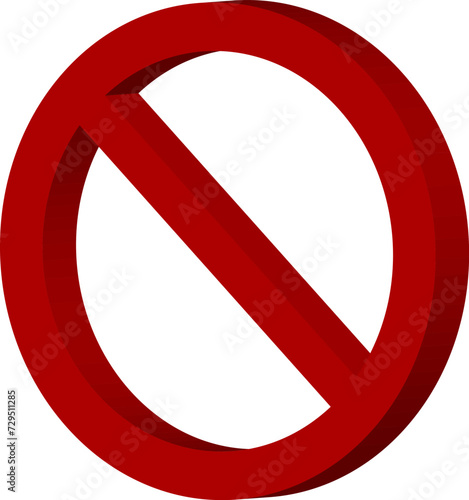 3d Sign forbidden. No sign. Icon symbol ban. Do Not Enter. Red circle sign stop entry and slash line isolated on transparent background. Mark prohibited.