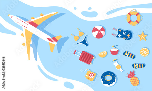 Summer beach vector background. Summer holidays, travel, tourism, vacation in exotic countries