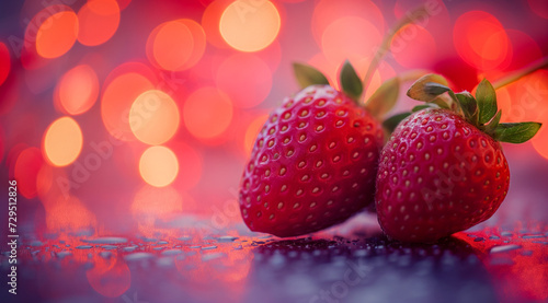  two strawberries in a romantic light