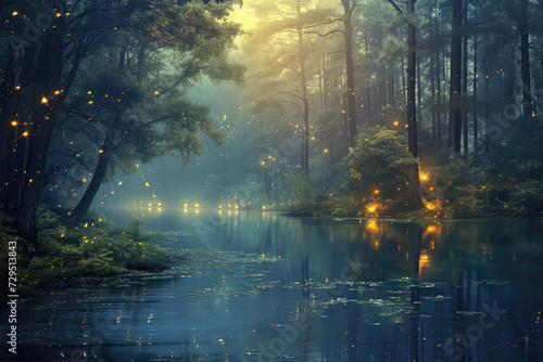 Enchanted Twilight  Fireflies Illuminate the Night