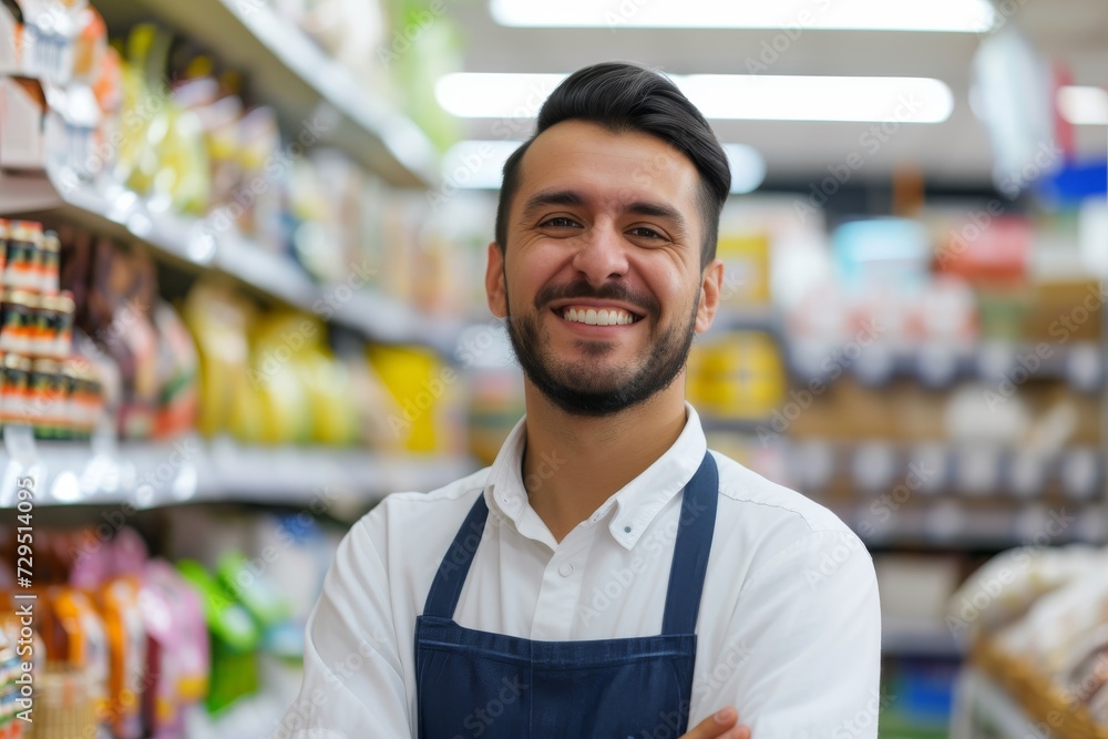 Business owner portrait of positive man store keeper in casual uniform smiling and looking at camera. Business owner portrait of positive man store keeper in casual uniform smiling and looking at camera.
