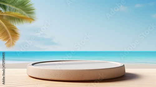 Summer sand and tropical sea background with abstract pedestal scene © BozStock