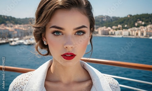 Siren of the Seas: Red Lips and Yacht Serenity on the Riviera
