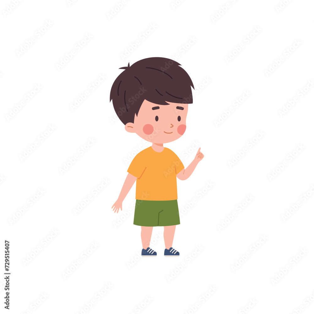 Cute child boy showing forefinger flat style, vector illustration Cute child boy showing forefinger flat style, vector illustration