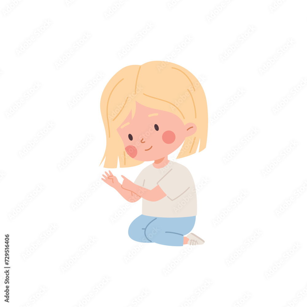 Cute child girl counting with fingers flat style, vector illustration Cute child girl counting with fingers flat style, vector illustration
