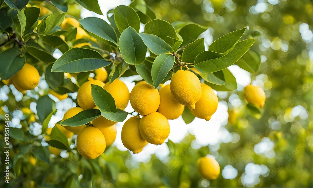 Lemon tree branches laden with bright yellow lemons