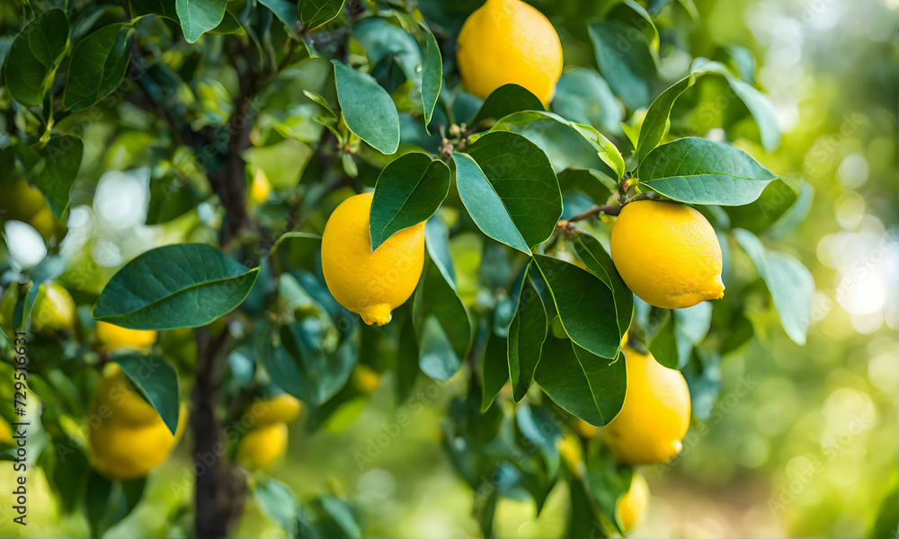 Lemon tree branches laden with bright yellow lemons