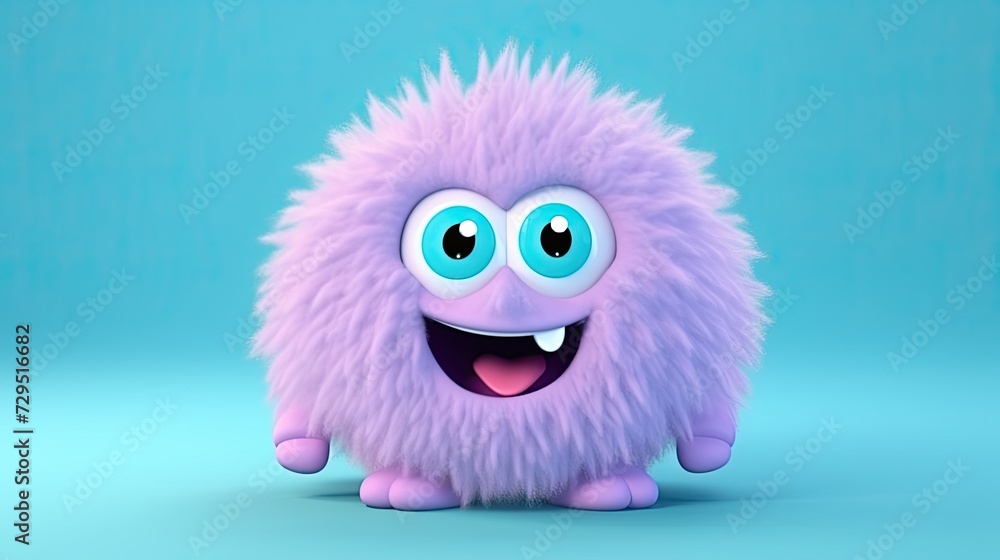Fototapeta premium 3D cute creature isolated on blue background