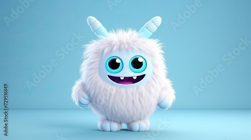 3D cute creature isolated on blue background