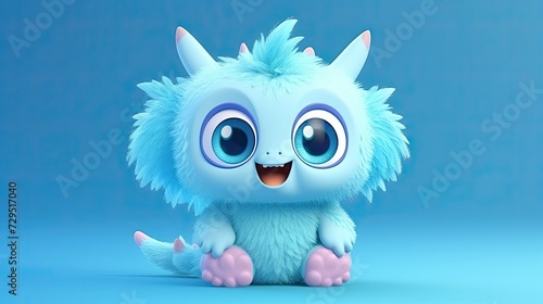 3D cute creature isolated on blue background