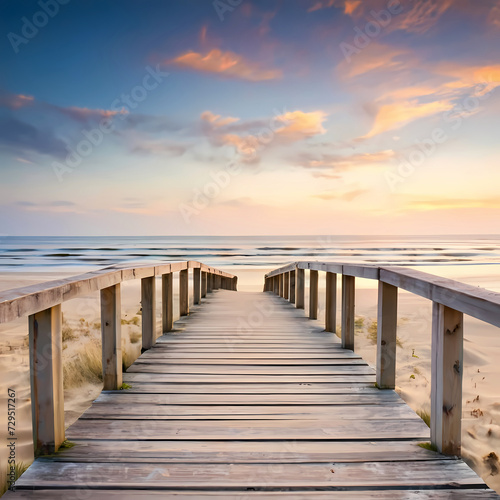 Blank Wooden Planks Framed by a Dreamy Blur of Beach and Sea - A Captivating Canvas of Tranquility.