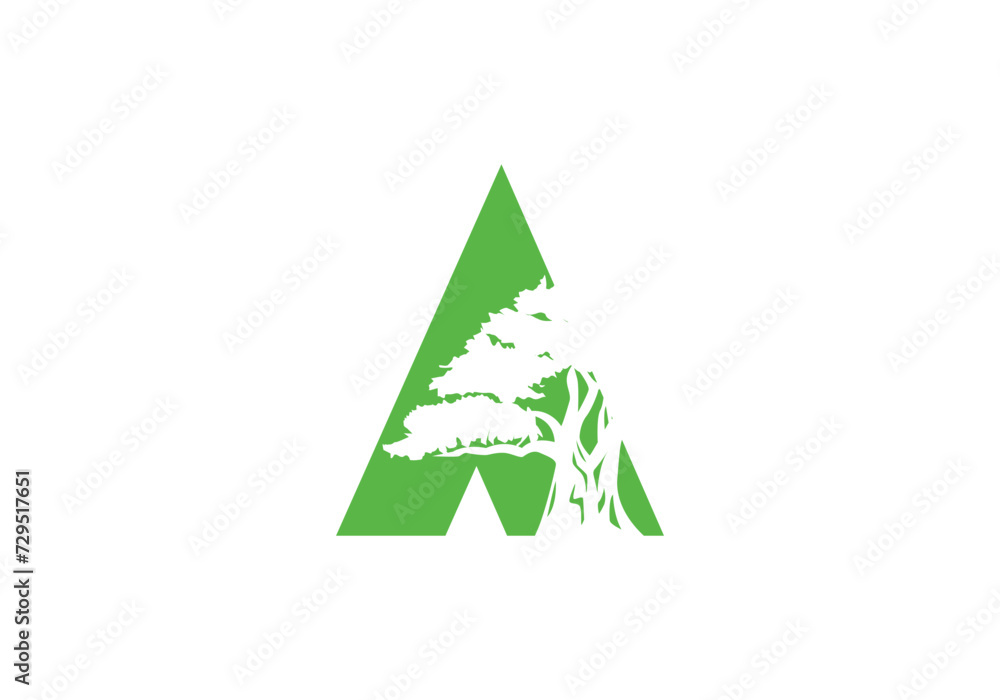 Abstract A Logo Letter and Tree Branches with green, black, white. Tree Letter Design with Minimalist Creative Style. Abstract A Logo Letter and Tree Branches with green, black, white. Tree Letter Design with Minimalist Creative Style.