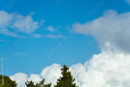 Bright Blue Sky with White Cotton Clouds