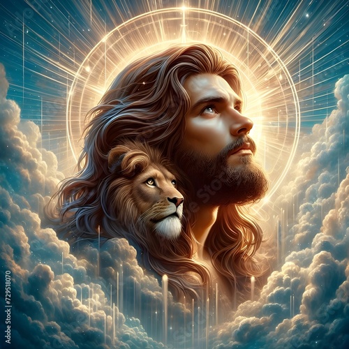 Jesus Cristo com Leão entre as nuvens photo