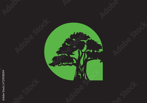 Abstract A Logo Letter and Tree Branches with green  black  white. Tree Letter Design with Minimalist Creative Style.