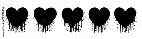 Hearts graffiti set. Graffiti heart stains. Grunge paint splatter. Ink splash. 2000s graffiti trend. Y2k  90s and 2000s. Valentines day hearts. Love  romance  wedding. Valentines day.