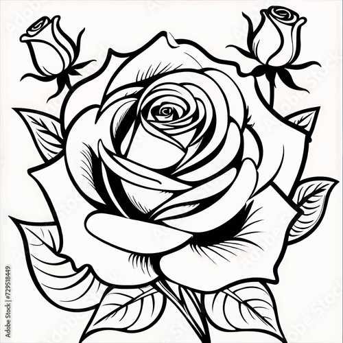 Rose flower coloring book pages for children and adults