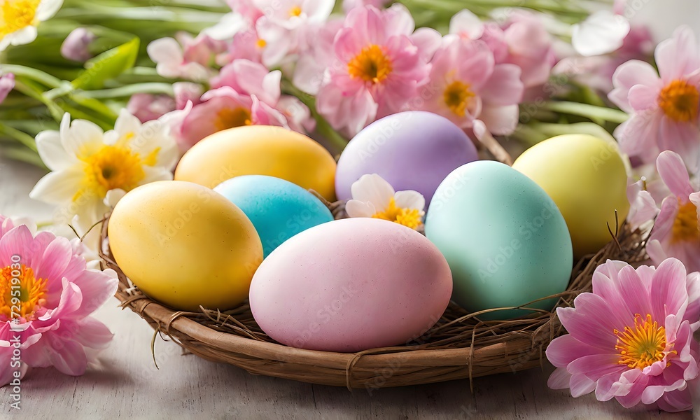 Easter elegance: Still life with eggs and flowers Easter elegance: Still life with eggs and flowers