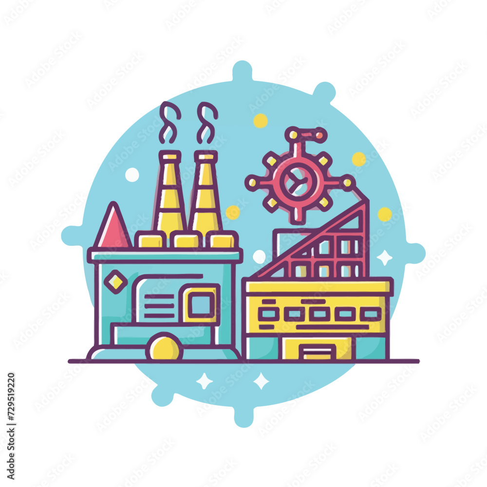 Obraz premium 2d vector illustration icon, shape line , architecture factory industrial and town with home 