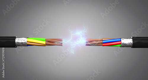 electrical current between two multi-wire copper cables.