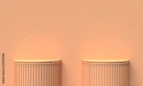 podiums in the form of peach-coloured Greek columns.