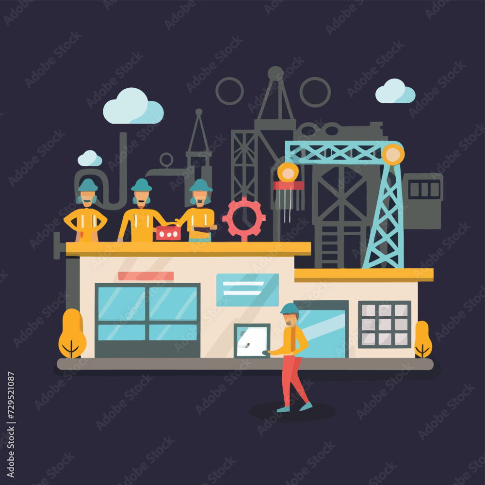Naklejka premium 2d vector illustration icon, shape line , architecture factory industrial and town with home