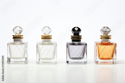 Various perfume bottles on white background