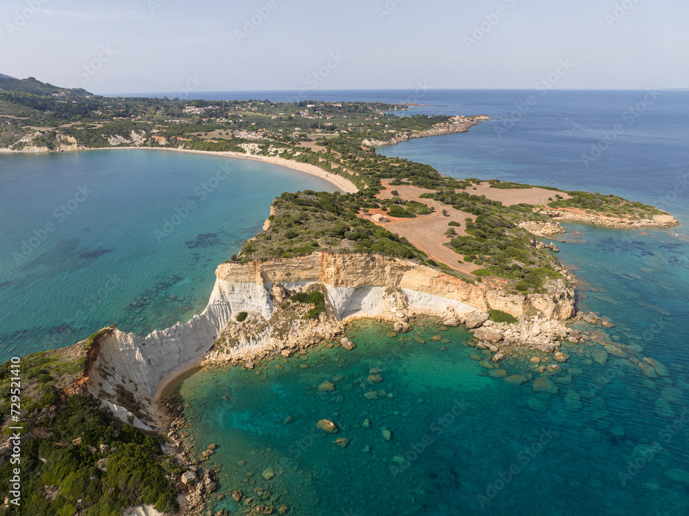 Aerial drone view of Vasilikos Gerakas beach in Zante, Zakynthos. Jason's bite on Zakinthos island, Greece. Gerakas Beach. Zakynthos, at Cape Gerakas in Greece. Aerial drone view of Vasilikos Gerakas beach in Zante, Zakynthos. Jason's bite on Zakinthos island, Greece. Gerakas Beach. Zakynthos, at Cape Gerakas in Greece.
