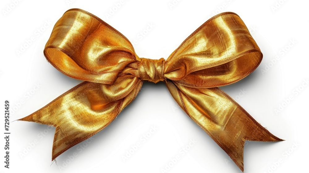 Naklejka premium Elegant Golden Satin Ribbon Bow Isolated on a White Background