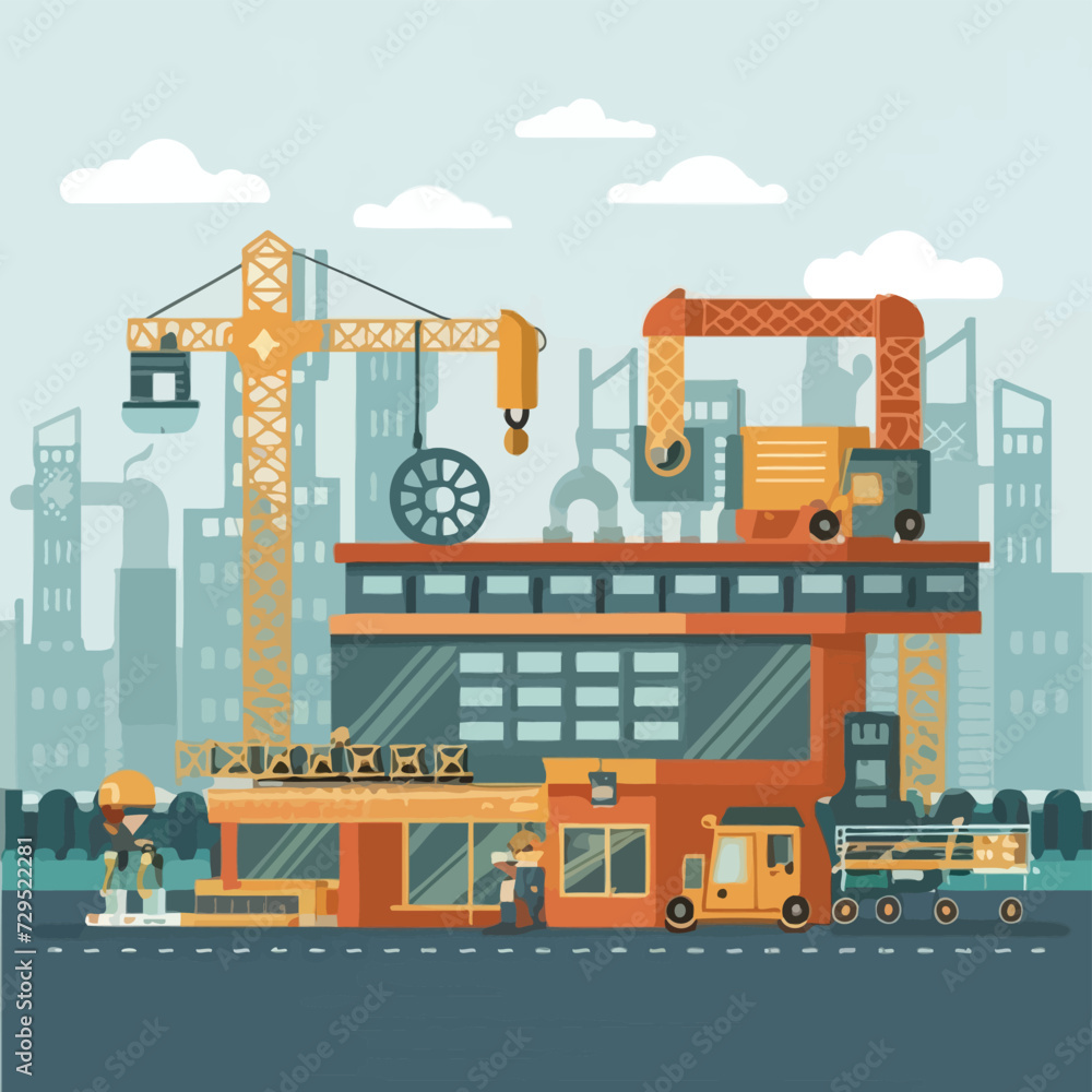 Naklejka premium 2d vector illustration icon, shape line , architecture factory industrial and town with home