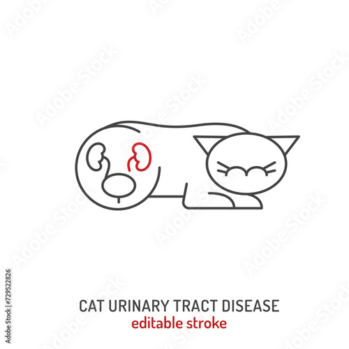 FLUTD in cats. Linear icon, pictogram, symbol.