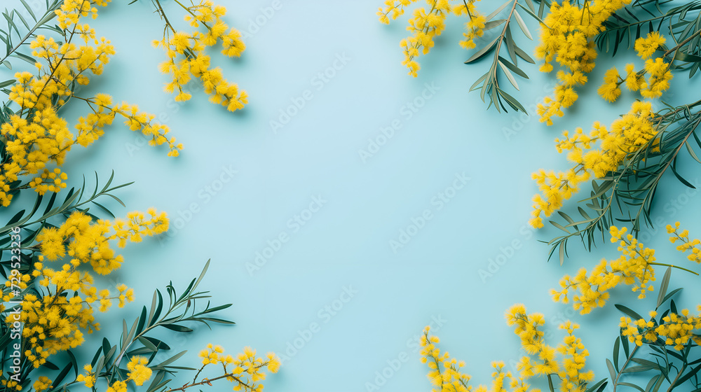Empty Pastel Blue Background with flower border frame - card, banner, wallpaper decoration concept backdrop Empty Pastel Blue Background with flower border frame - card, banner, wallpaper decoration concept backdrop