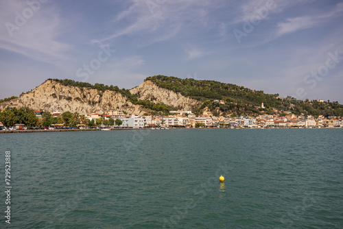 Zakynthos pier town city. Harbor port of Zakynthos town seen from bochali view point, Greece. Panorama of the Zante Zakynthos town in Greece.