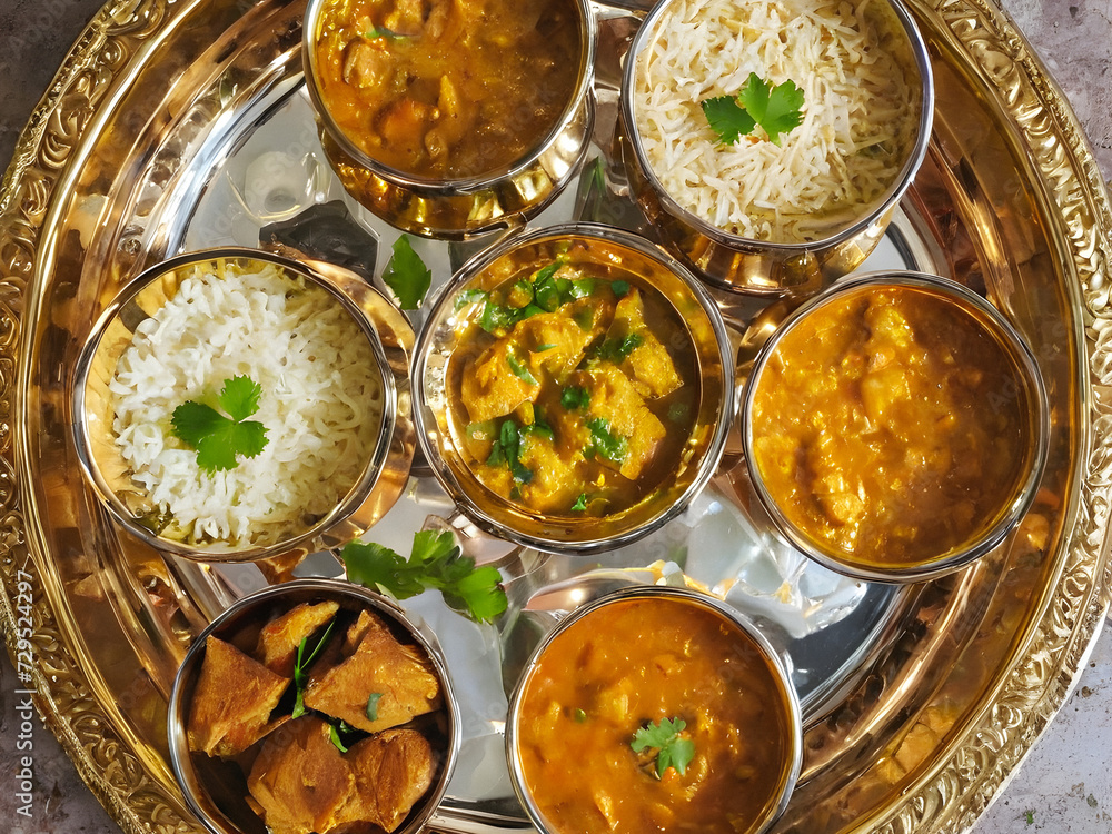 Exquisite Indian Cuisine: Golden Dishes Gleaming with Traditional Flavors. generative AI Exquisite Indian Cuisine: Golden Dishes Gleaming with Traditional Flavors. generative AI