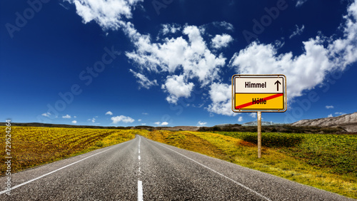Fotografie, Obraz Signposts the direct way to Heaven versus Hell