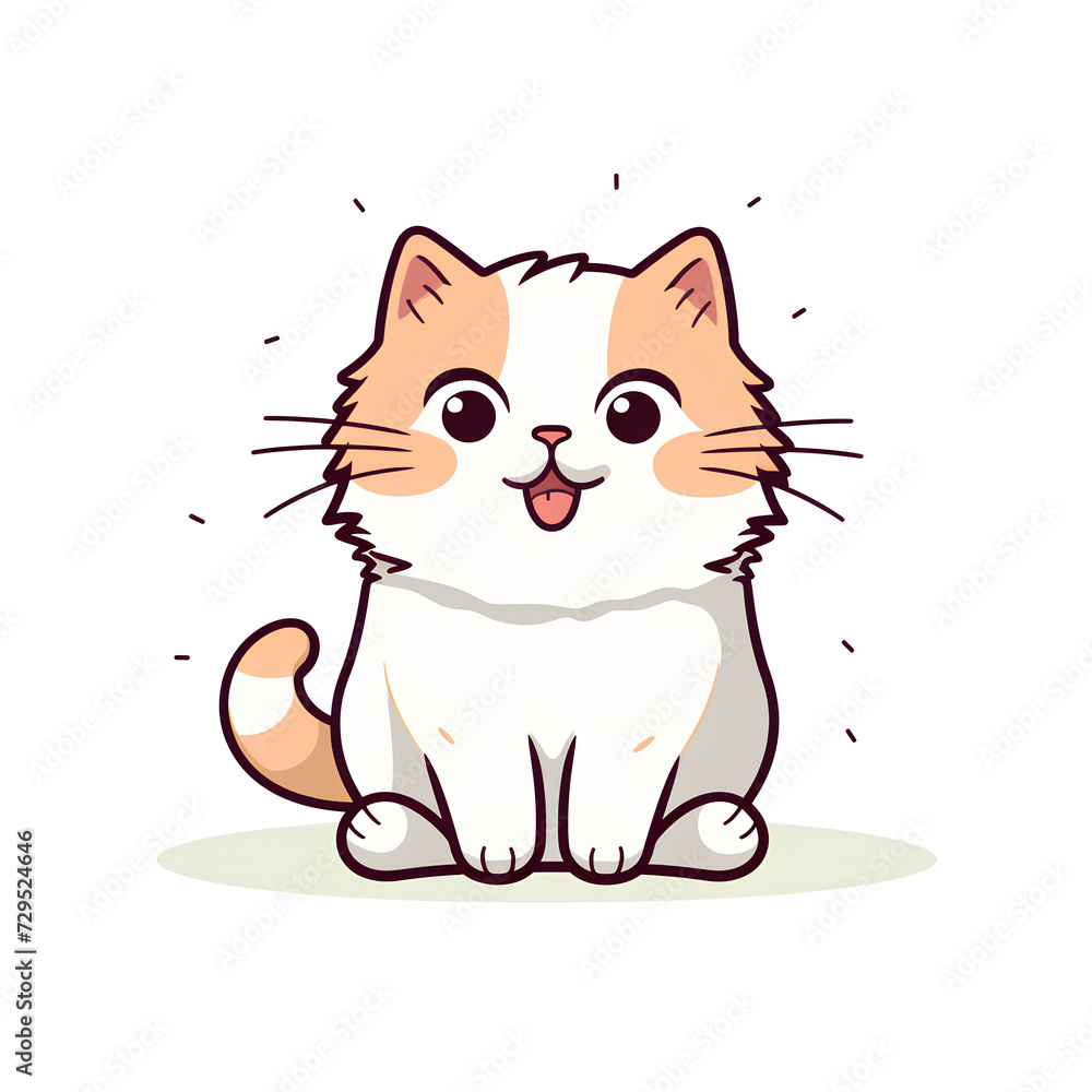 A playful cartoon illustration featuring a cute cat drawn with vibrant colors and charming details
