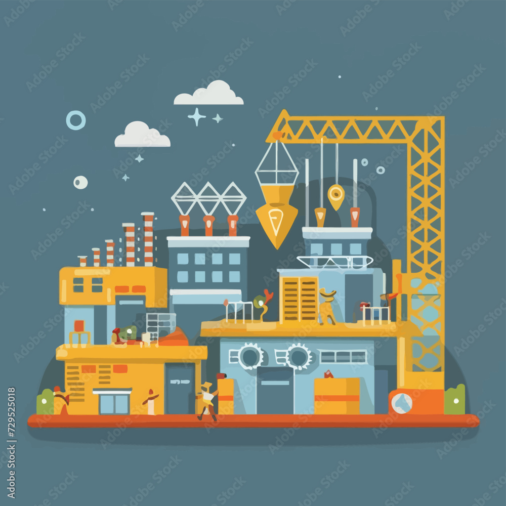 Fototapeta premium 2d vector illustration icon, shape line , architecture factory industrial and town with home 