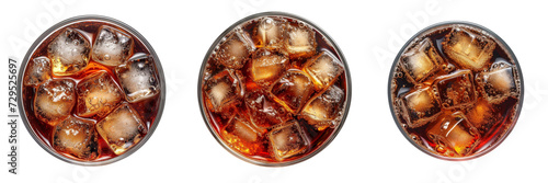 Cokes in Glass Top View Set Isolated on Transparent or White Background, PNG