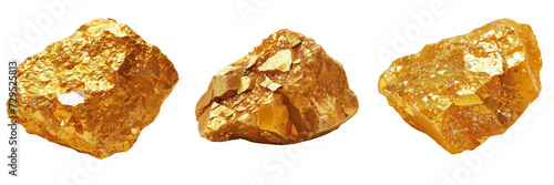 Gold Nuggets Raw Set Isolated on Transparent or White Background, PNG