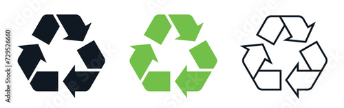 Recycle symbol. Reusing signs set. Recycling icons isolated on white background. Vector illustration