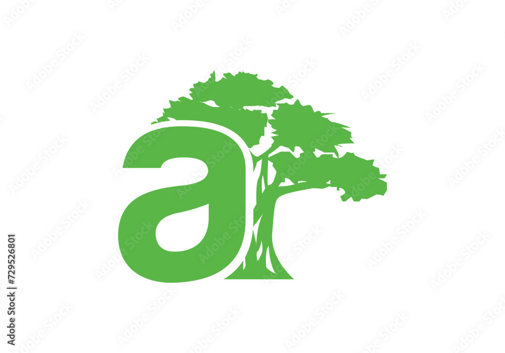 Abstract A Logo Letter and Tree Branches with green, black, white. Tree Letter Design with Minimalist Creative Style. Abstract A Logo Letter and Tree Branches with green, black, white. Tree Letter Design with Minimalist Creative Style.