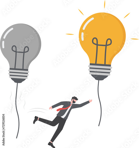 Business transformation, change management or transition to a better innovative company, improvement and adaptation to new normal concepts, smart businessman jump from old to new shiny lightbulb idea.