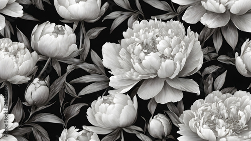 beautiful peonies in a bouquet in black and white colors