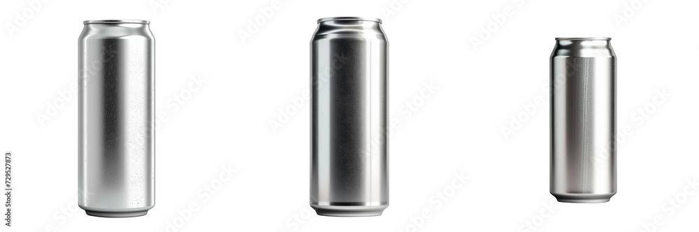 Gray Aluminum Cans 330ml Set Isolated on Transparent or White Background, PNG Gray Aluminum Cans 330ml Set Isolated on Transparent or White Background, PNG